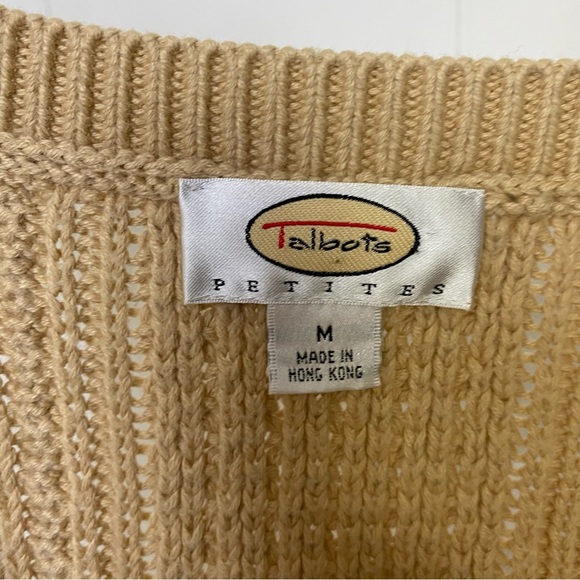 Talbots Womens Tan Sz M Cable Knit Vest Cashmere Blend Plunge V Neck Academia - Picture 8 of 10
